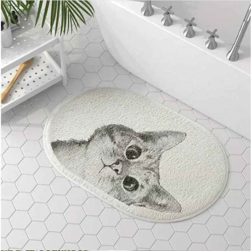 Zerbino da bagno ovale nordico Cartoon Cat Print Tappeto da bagno Tappetino da bagno assorbente d'acqua Tappeto da camera da letto antiscivolo Tappetino morbido in peluche