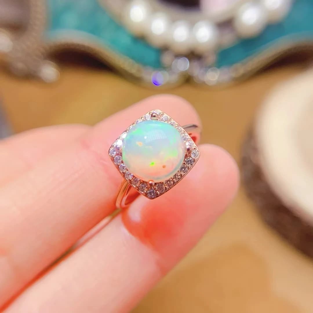 KJJEAXCMY Gioielleria raffinata Opale bianco naturale Anello da donna S925 Argento puro Squisito intarsiato Test di supporto per gemme ad alta chiarezza