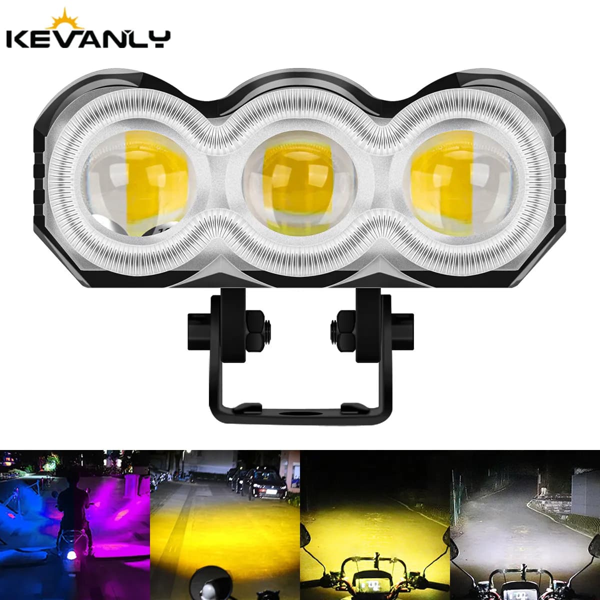 Faretto LED per moto Faro Flash Luce stroboscopica 3 lenti Fascio alto/basso Lampade di guida 12V 24V per camion fuoristrada ATV Moto