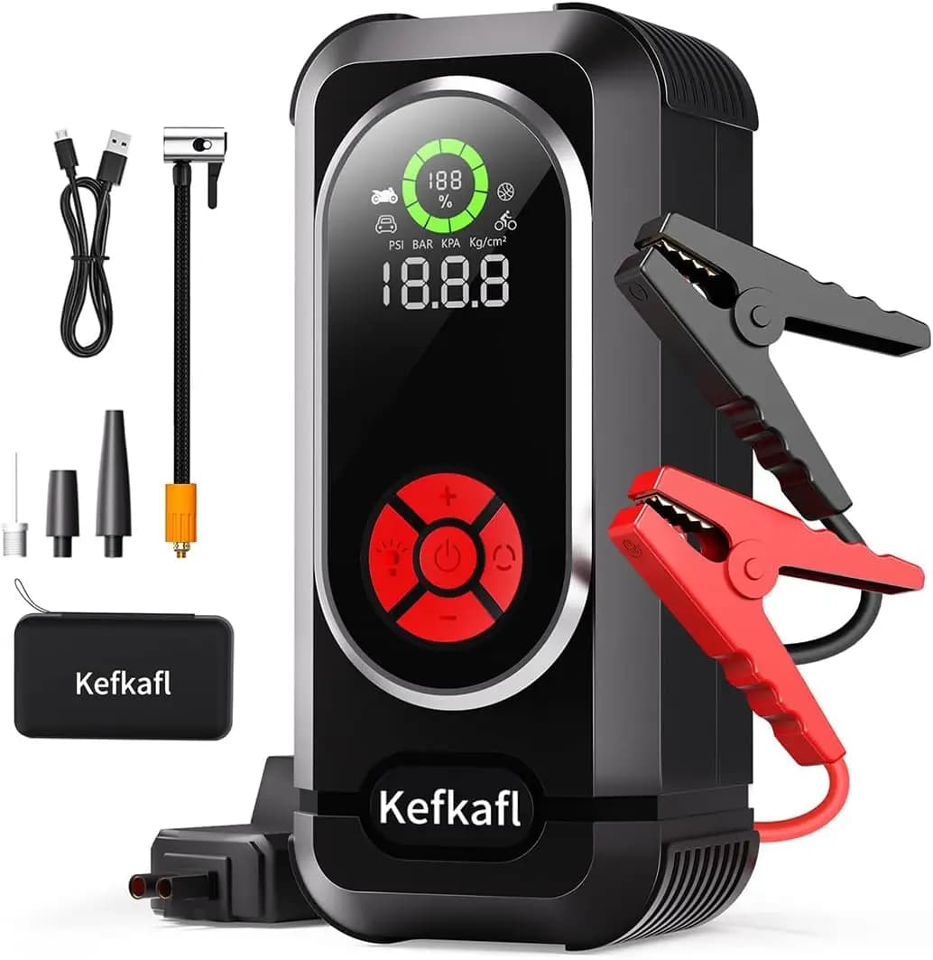 Avviatore di emergenza per auto 4000A con compressore d'aria, gonfiatore per pneumatici da 150 PSI, display a LED e luce, power bank portatile