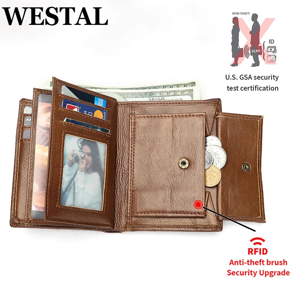 WESTAL RFID portafoglio da uomo in pelle per porta carte portamonete con slot per carte Muliti portafogli per foto in contanti 1153