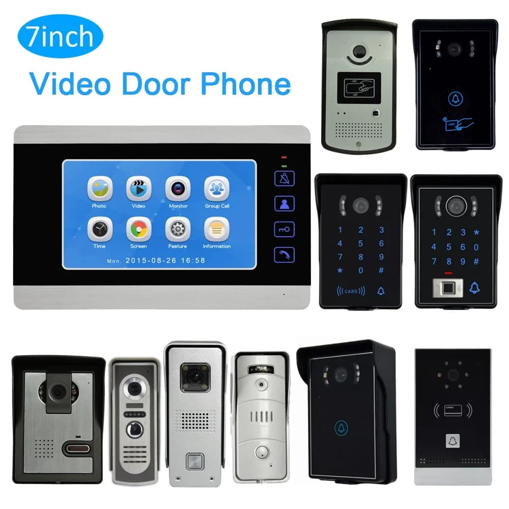 Set Videocitofono con Schermo Touch a Colori da 7 Pollici, Sistema Intercomunicante Cablato con Sblocco Tramite Carta RFID
