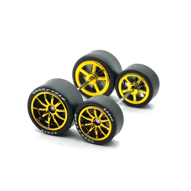 1Set 1/64 lega auto sfalsata anteriore piccola ruota posteriore grande 11.2mm + 13mm BMS Serie Gild/argentatura/dorato/argento per ruota calda