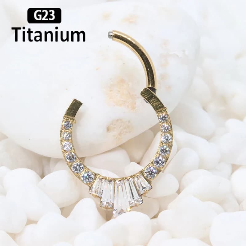 Piercing in Titanio G23 per Naso, Anello per Septum con Corona di Zirconi Piatta 8/10mm, Gioielli per Cartilagine, Orecchino Senza Saldatura per Trago ed Elicoidale 16G