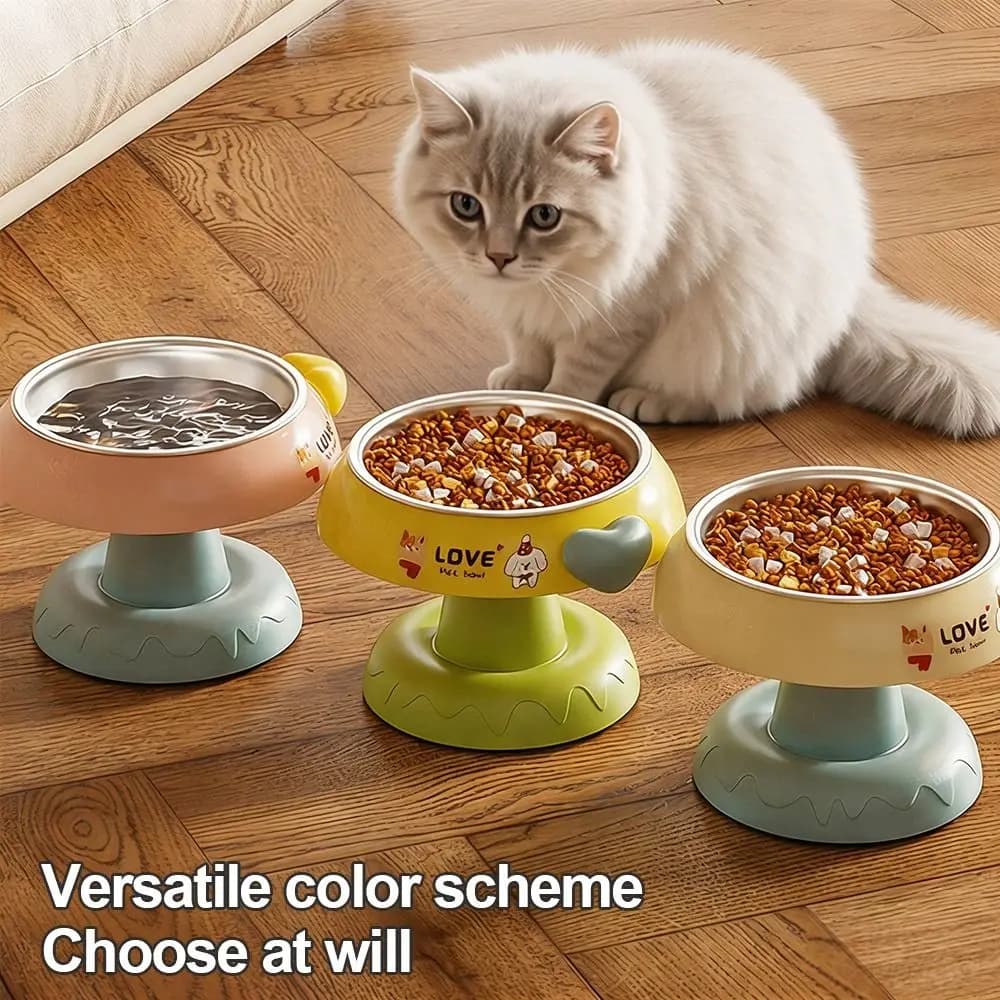 Cute Stainless Steel Cat Bowls Elevated Non-slip Cat Food Bowl Drop Resistant Detachable Dog Bowls for Puppy Cat