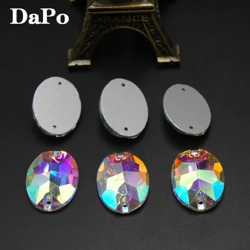 Commercio all'ingrosso 36 pezzi 11x16mm ovale da cucire su vetro cristallo trasparente AB strass flatback 2 fori per accessori di abbigliamento