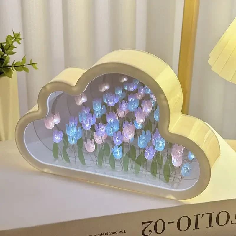 Tulipano Nuvola Mare di fiori Luce notturna fatta a mano Luce creativa Atmosfera Luce Trasparente Qixi Amanti Regalo Decorazione del desktop