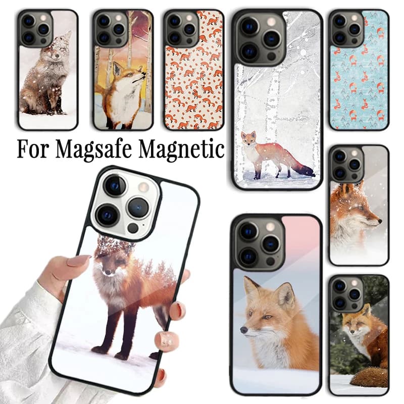 Cover per telefono con motivo a volpe per iPhone 17 16 15 14 13 12 11 Pro Max Plus Magnetica per Magsafe