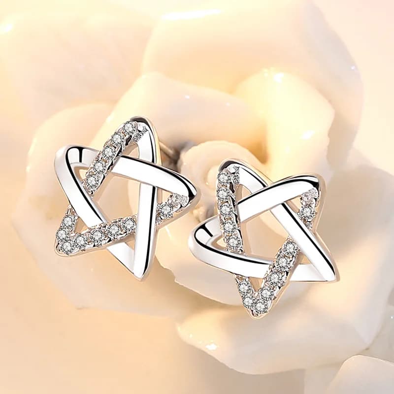 Elegant and Luxurious 925 Sterling Silver Star Zircon Stud Earrings for Women Fashion Wedding Party Jewelry Accessories
