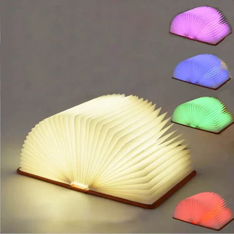 Luce notturna a LED creativa pieghevole 3D Colore RGB Ricarica USB Lampada da libro in legno Decorazione Lampada da tavolo da scrivania per camera da letto per regalo di compleanno per bambini