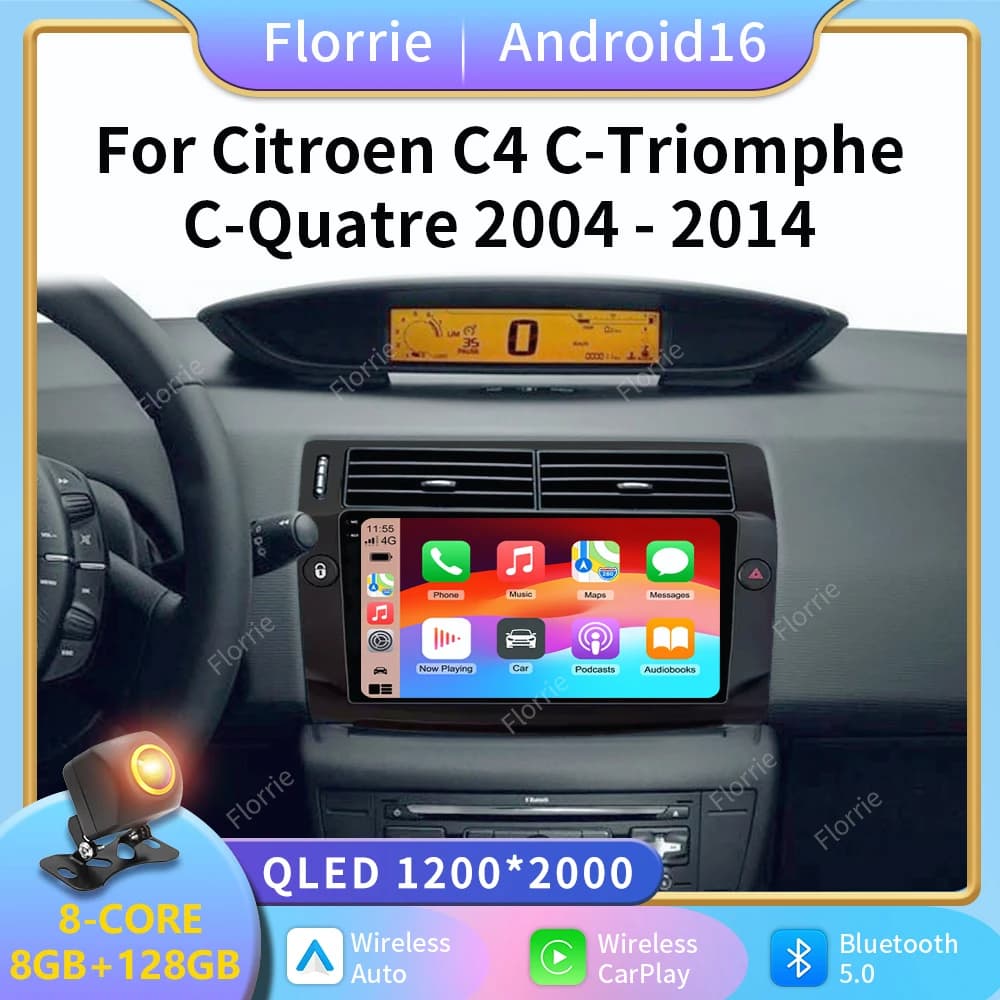 Car Radio 2K Android 16 For Citroen C4 C-Triomphe Quatre 2004-2014 Multimedia Video Player GPS Carplay Auto Stereo Head Unit DVD