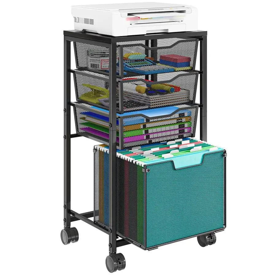 Carrello Portadocumenti con Cassetti, Armadietto Mobile Sotto Scrivania con Ruote, Organizzatore per Ufficio e Casa