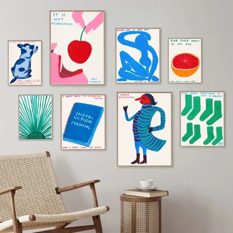 David Shrigley Juice Cock Dog Divertente Wall Art Canvas Painting Poster da parete per la decorazione del soggiorno