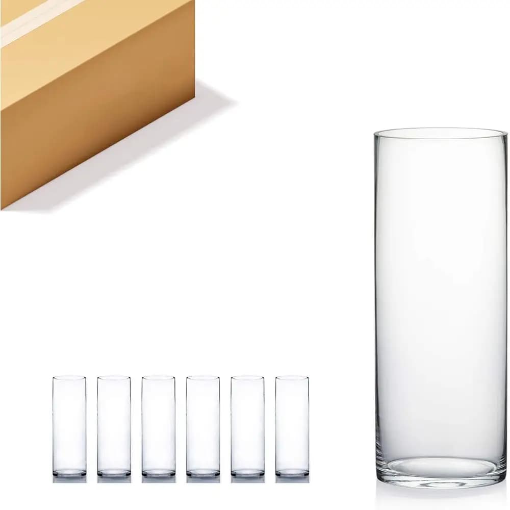 Vasi cilindrici in vetro trasparente, 6 pezzi larghi 15 cm x alti 16 cm, set da 6 per terrari, candele, matrimoni, feste, decorazioni per la casa e l'ufficio