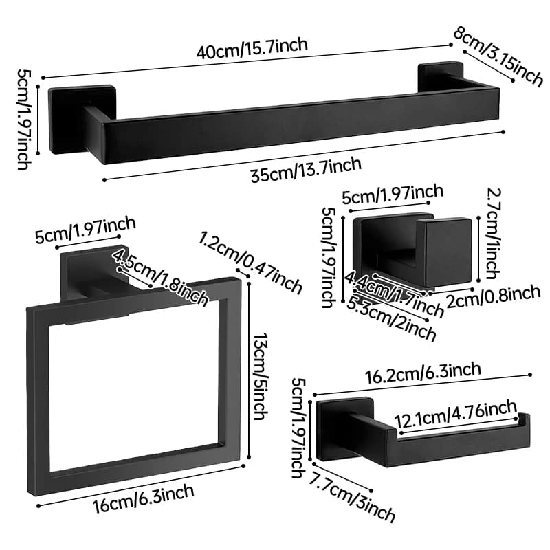 Set portasciugamani e portasciugamani in tubo quadrato in acciaio inossidabile Hardware per bagno a parete, antiruggine, design moderno e minimalista