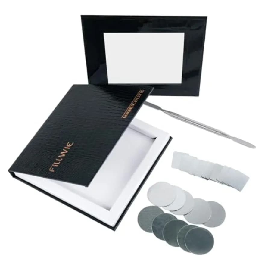 Palette Magnetica Vuota per Trucco con Specchio, Spatola, 20 Adesivi Metallici, Adatta per Ombretto, Rossetto, Fard, Polvere, Illuminante