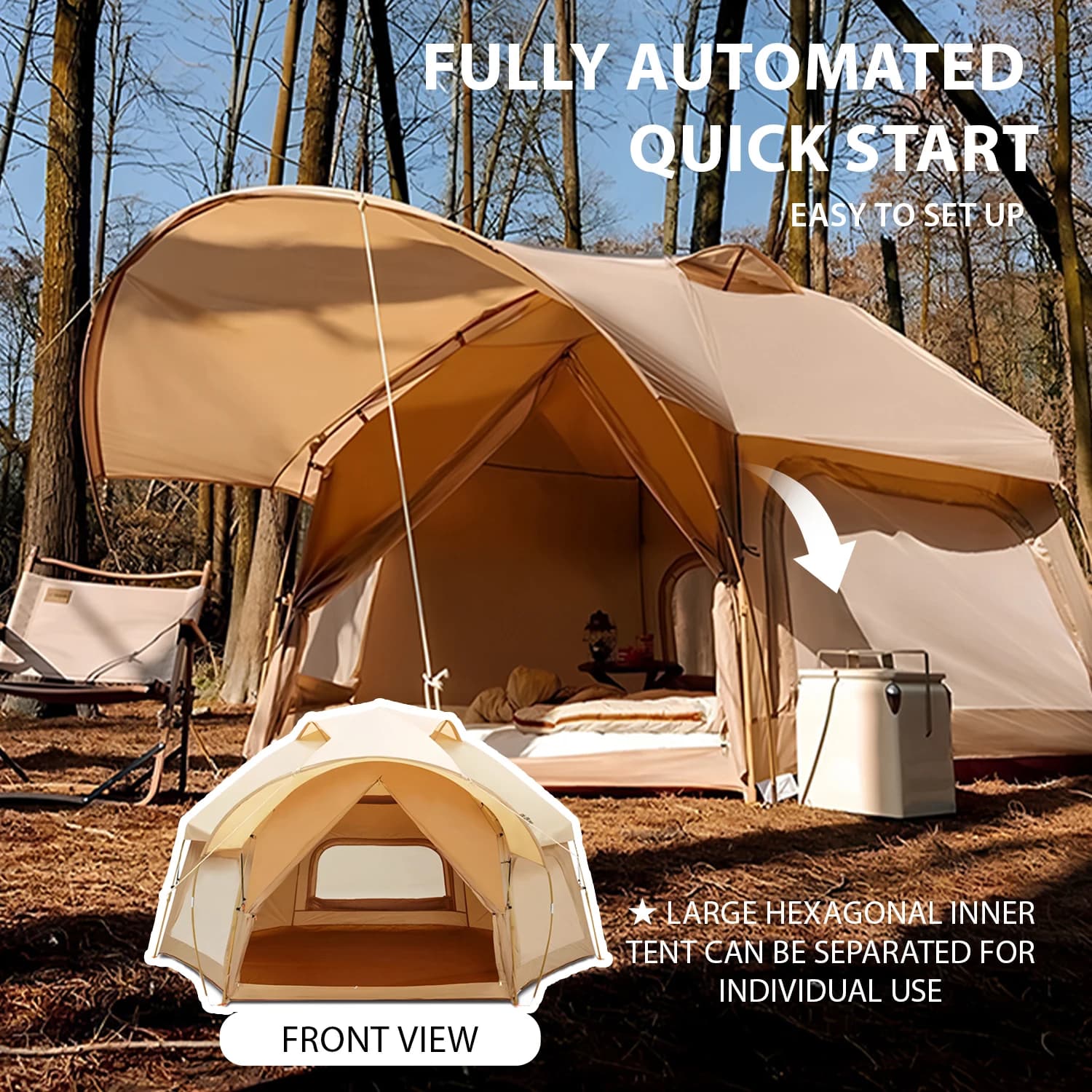 Tenda automatica da campeggio da 105,49 piedi quadrati, tenda pop-up istantanea automatica per 6-8 persone, impermeabile, tenda da illuminazione
