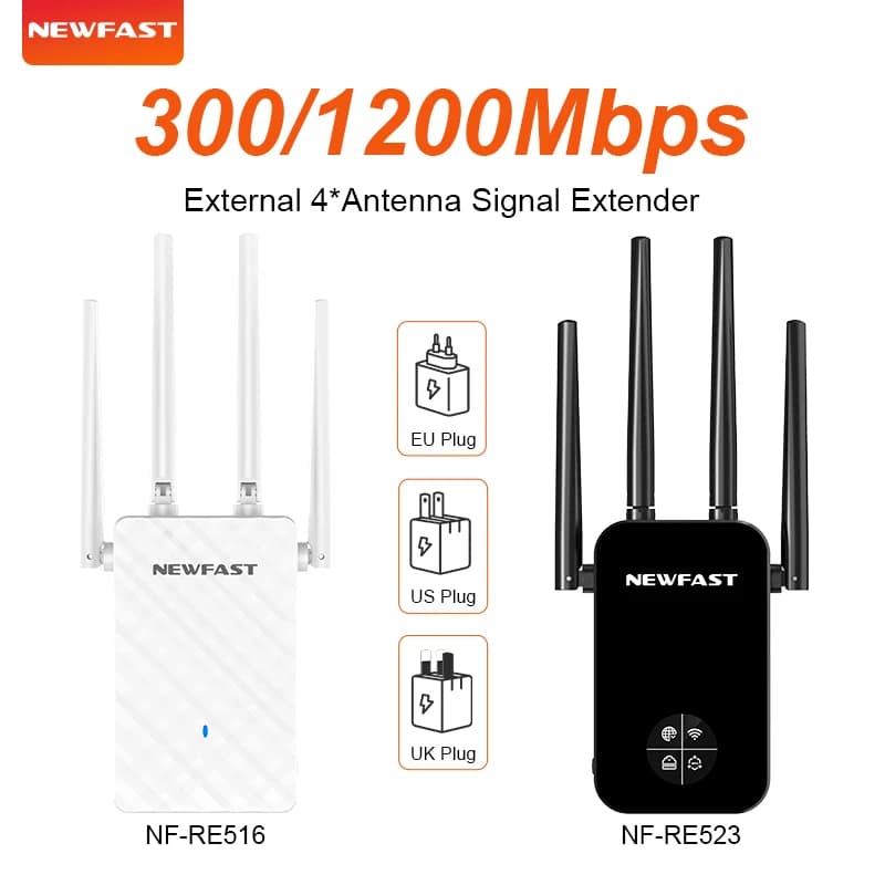NEWFAST 300/1200Mbps Ripetitore WiFi 2.4G 5.8G Router Wireless Domestico OLED WIFI Extender Ripetitore di Segnale Porta LAN/WAN Amplificatore Wi Fi