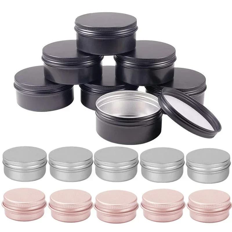 10 Pz/lotto 5g-60g Metallo Rotondo Cosmetico Barattoli di Alluminio Vuoto Candele Lattine Barattoli di Stoccaggio con Coperchi A Vite Per Balsamo per le labbra Salve Spezie