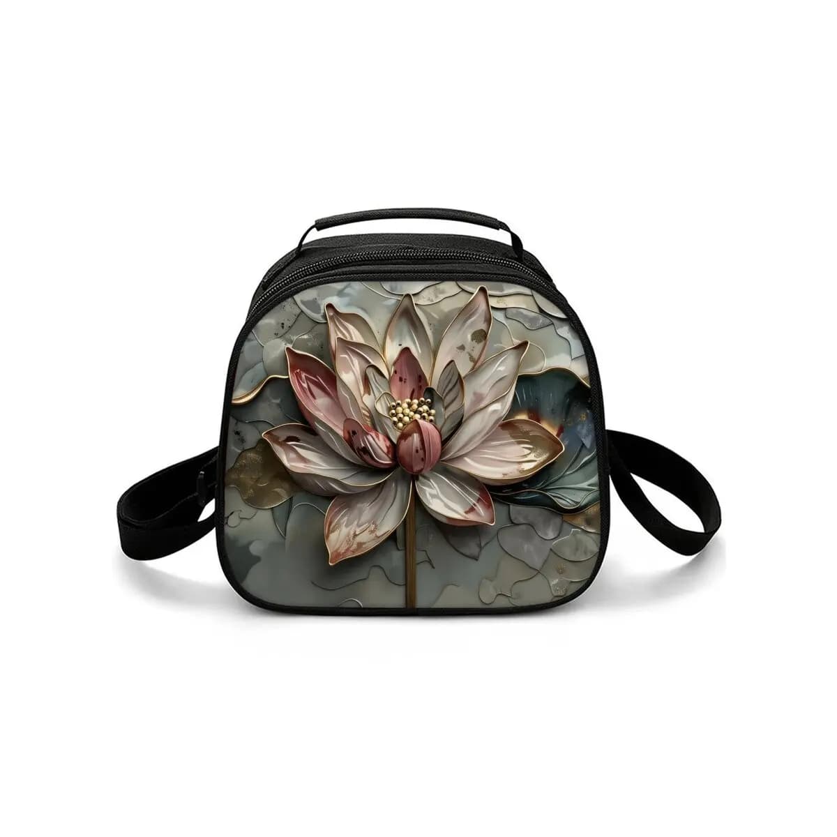 Borsa Termica Circolare con Tracolla a Fiori per Bambini e Bambine, Miglior Regalo, Borsa Porta Pranzo Scolastica 2D Piatta con Cartoni Animati per Bambini