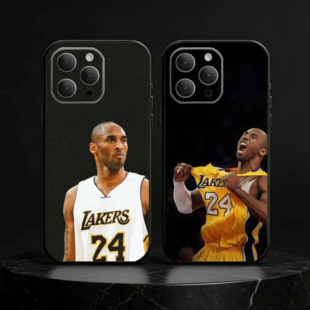Cover Morbida in Silicone Nera per iPhone 17, 16, 15, 14, 13, 12, 11 Plus, Pro, Max, Mini - Edizione Speciale Basket K-Kobe B-Bryant 8 24