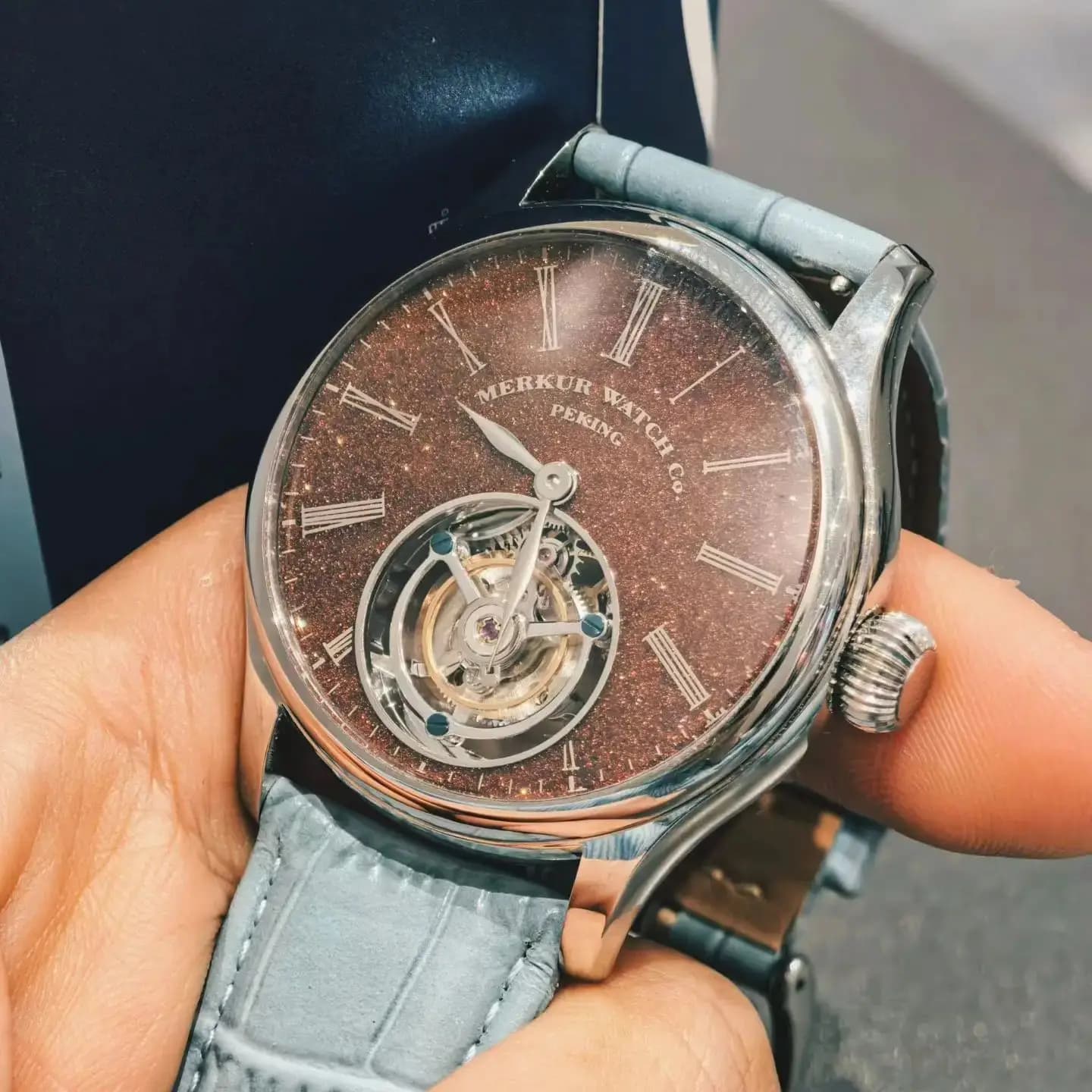 PAULIN Men's Mechanic Wrist Watch with Tourbillon, 42mm, Manual Loading, Sapphire Glass, 30M Waterproof, Quadrant Dial