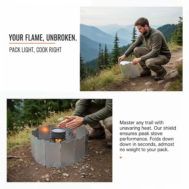 9 Plates Foldable Wind Shield for Gas Cookers Stainless Steel Wind Deflector for Outdoor Camping Cooking