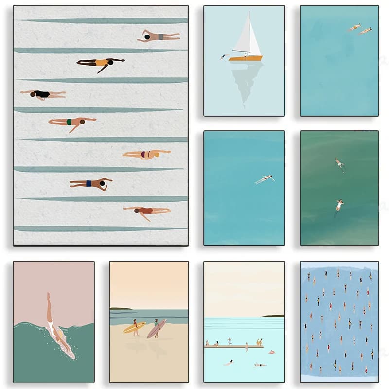 Summer Swimming Pool Party Atmosphere Beach Ocean Boat Wall Art Prints Nordic Poster Canvas Painting Pictures Living Room Dec