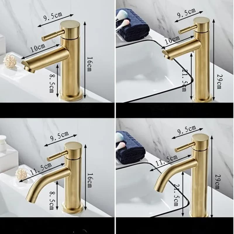 Rubinetto da Bagno Oro Spazzolato Moderno per Lavabo, Miscelatore Alto da Appoggio per Lavandino, Rubinetto per WC con Acqua Calda e Fredda