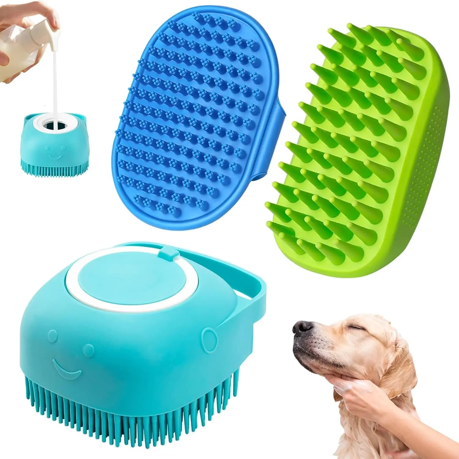 Spazzola da bagno per cani 3 pezzi, spazzola per shampoo per cani, scrubber per cani per il bagno, spazzola per doccia per cani, forniture per bagnetto per cani, adatta per la rimozione, era