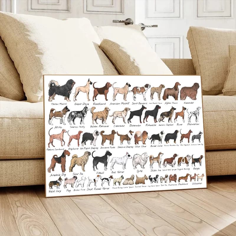 Cane razze illustrazione classica tela pittura e stampe HD Poster Wall Art per immagine casa soggiorno camera da letto Decor Frameless