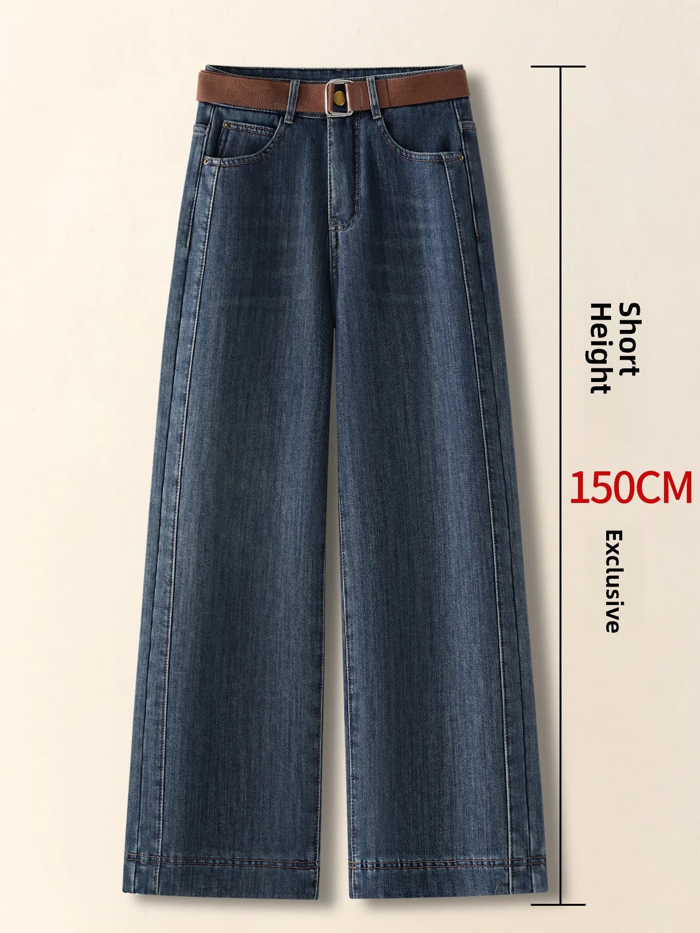 Retro Blue Fleece Wide Leg Jeans Women's Autumn Winter New Style Slimming Straight Nine Point Pants High Waist Casual Denim