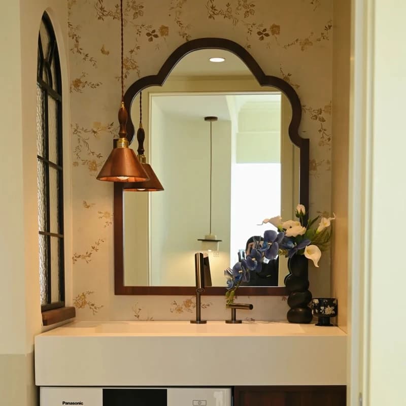 Wall Mounted Makeup Mirror 50cm X 35cm Irregular Design with Wooden Frame Window Decorative Bathroom Vanity Mirror