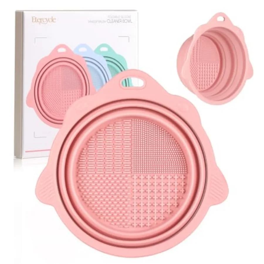Foldable Silicone Makeup Brush Cleaner Bowl - Portable Cleaning Tool for Brushes, Powder Puffs, and Sponges Pink