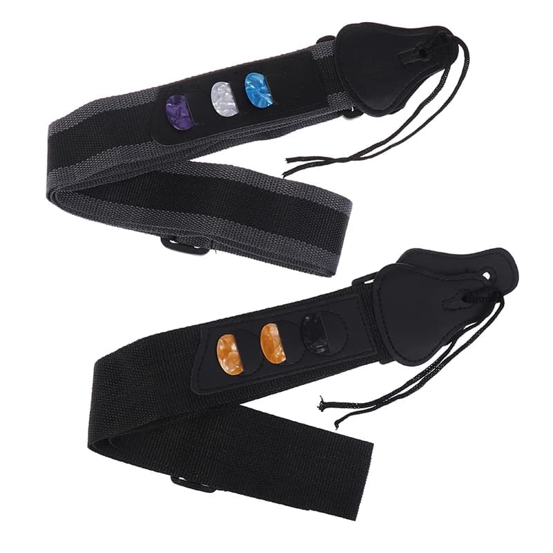 (HB05)Adjustable Electric Guitar Strap With 3 Guitar Picks Holders PU Leather Ends Acoustic Guitar Bass Strap Belt Accessories
