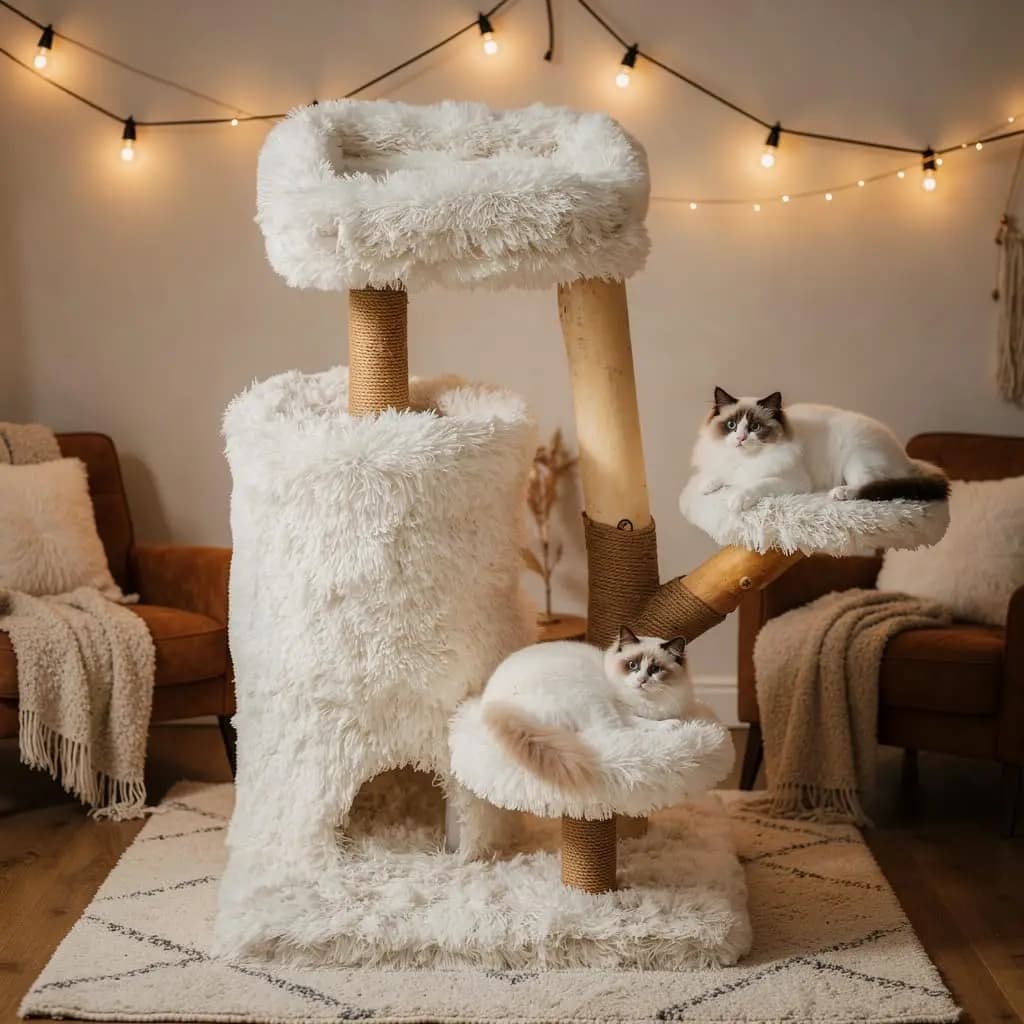 Albero per gatti multi-livello da 35 pollici con pali rivestiti in sisal resistente, due cucce chiuse, posizioni di riposo imbottite e peluche rimovibile