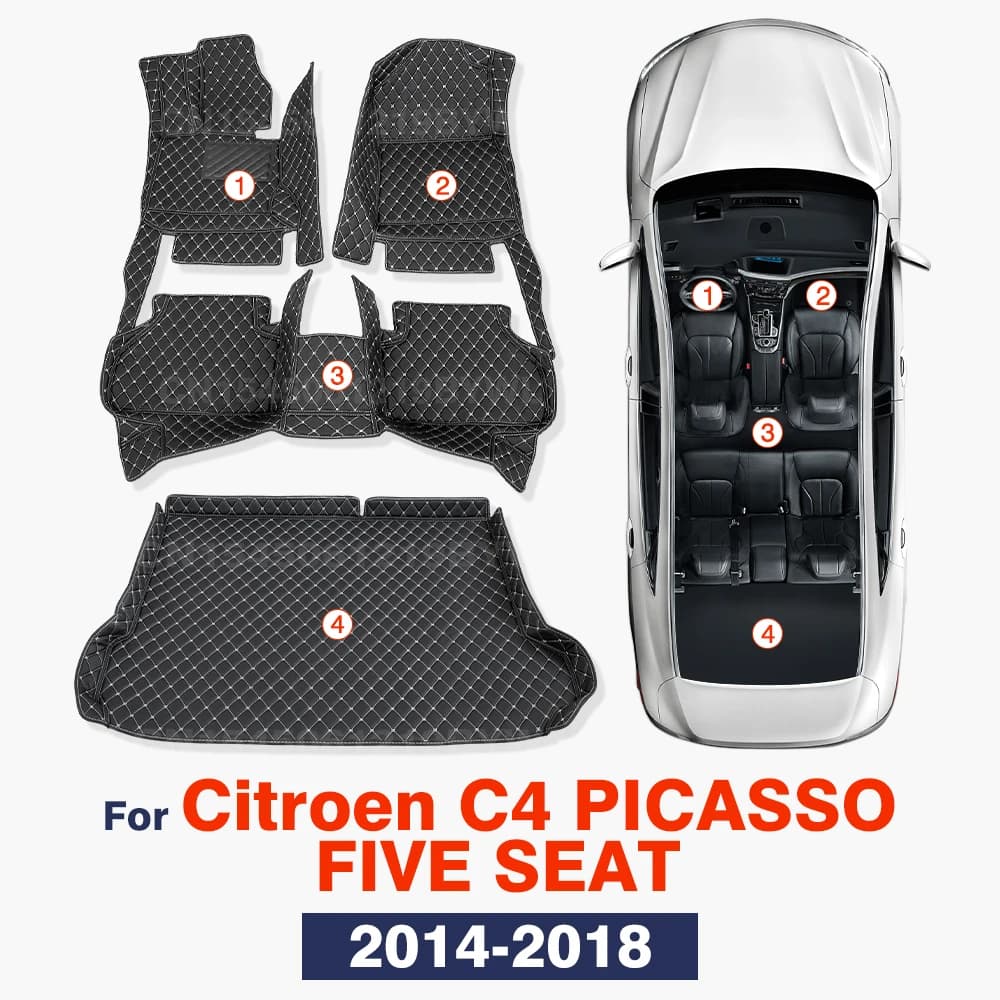 Per Citroen C4 Picasso (5 posti) 2014 2015 2016 2017 2018 Tappetini per auto Tappetino per bagagliaio per auto Tappetini per piedi Accessori per automobili
