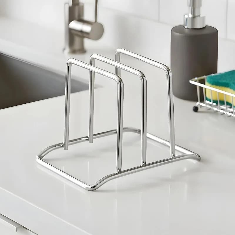 1pc Simple Practical Stainless Steel Cutting Board Rack Home Cookware Cover Holder Kitchen Storage Shelf Perfect For Organizing