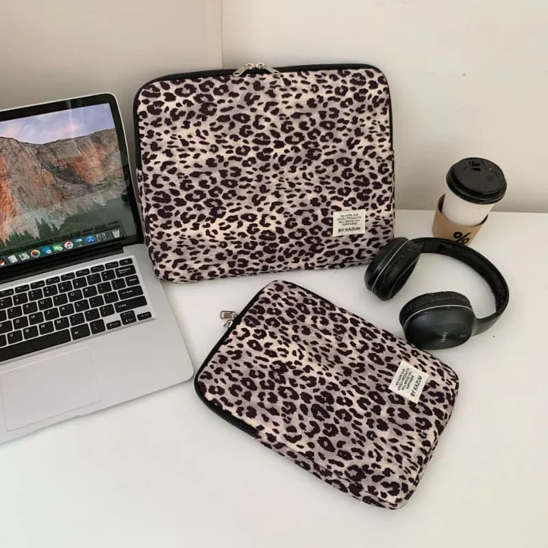 Custodia per PC universale per tablet moda coreana da 11/13/15 pollici Custodia per laptop con stampa leopardata Tavolette portatili Protezione per libri Baag
