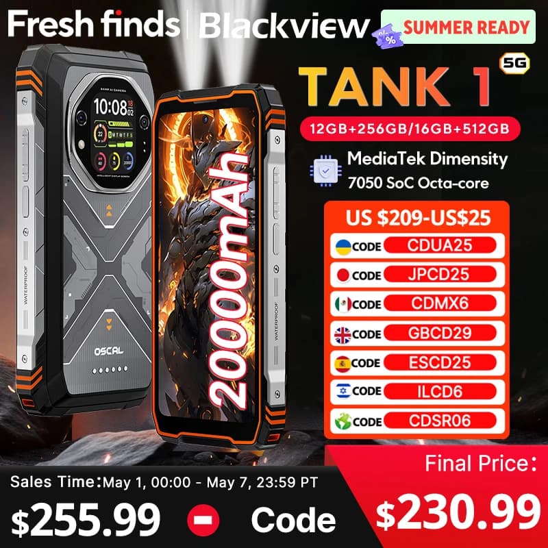 【Estreno mondiale】Blackview Oscal TANK 1 SmartPhone robusto 5G MediaTek Dimensity 7050 Display 6,78" 2,4K 120Hz 20000mAh NFC 64MP