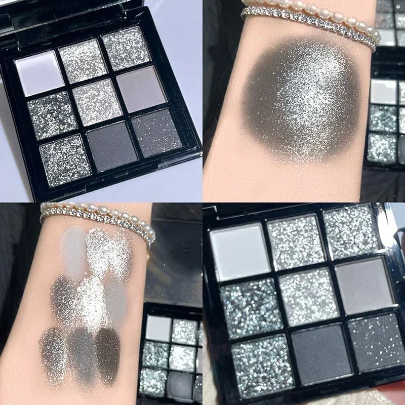 9 Colors Punk Smokey Matte Glitter Eyeshadow Palette Cold Tonic Grey Black Eye Pigment Palette Shimmer Umbrella Makeup Palette