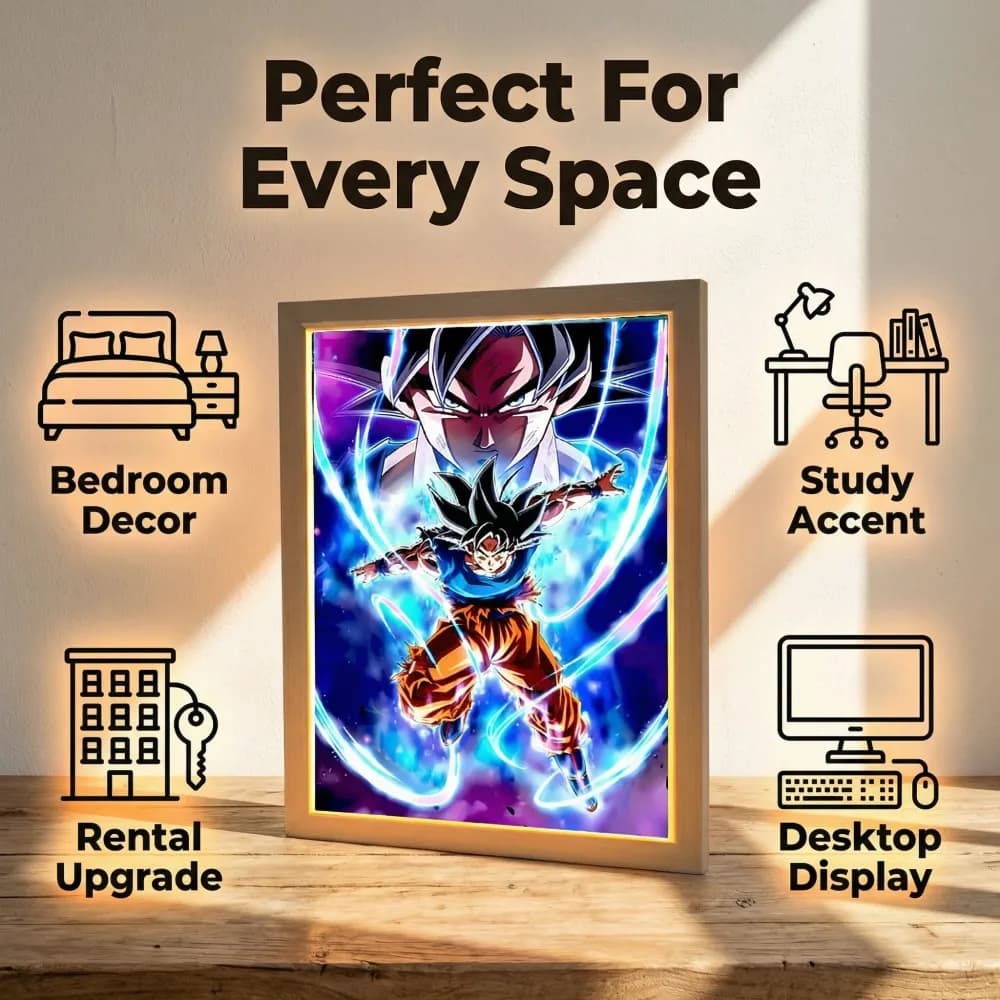 Lampada Luna Anime Goku con Luce LED, Cornice Decorativa, Luce Notturna per Casa, Facile Installazione, Regalo per Festività
