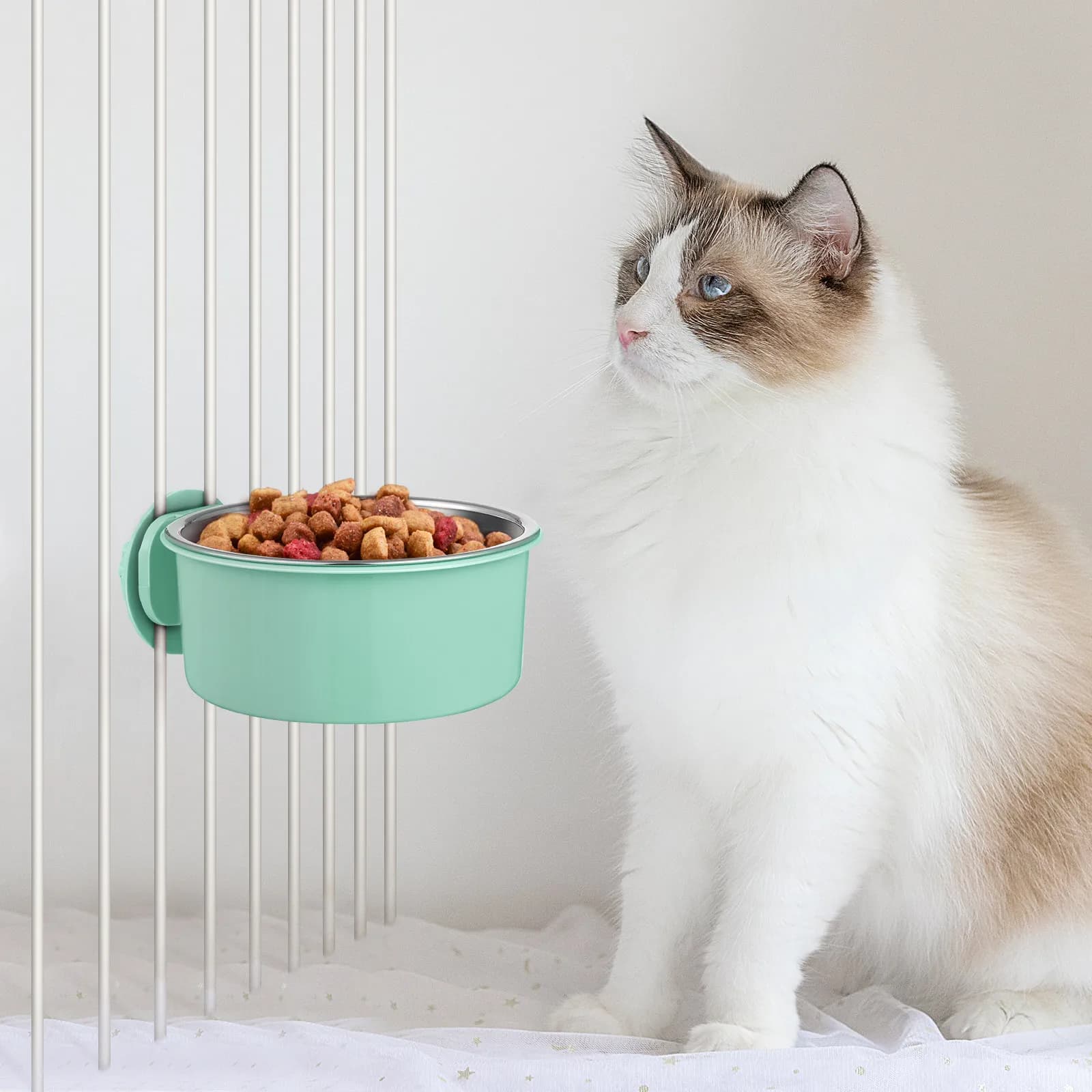 1Pcs Pet Hanging Bowl Stainless Steel Plastic Dog Cat Food Water Bowl for Crates Cages No Spill Easy Clean Removable Mount