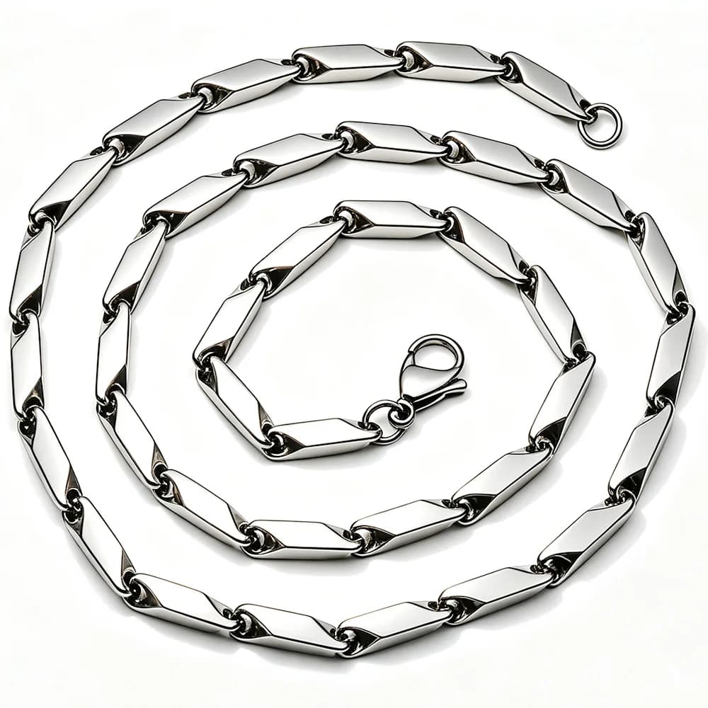 HNSP 316L Stainless Steel Men Necklace Bamboo Rice Bead Chain Silver Color Waterproof Simple Link Chain For Men Women Jewelry
