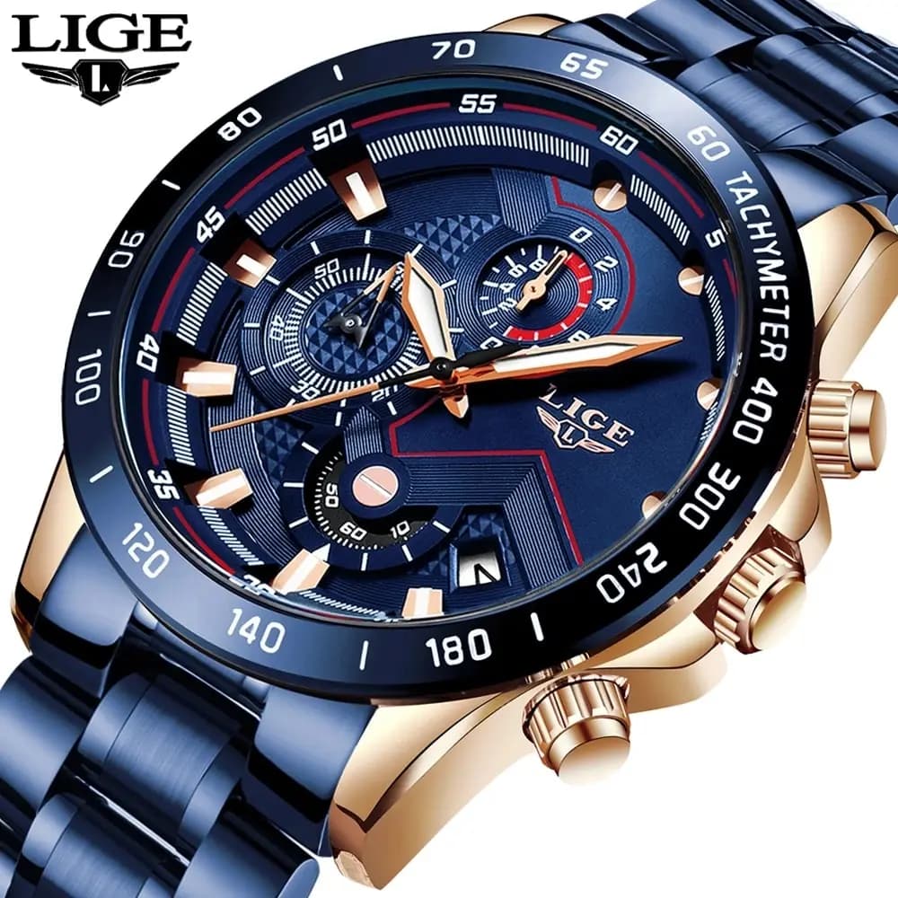 LIGE New Fashion orologi uomo acciaio inossidabile Top Brand Luxury sport cronografo orologio al quarzo uomo orologio uomo Relogio Masculino