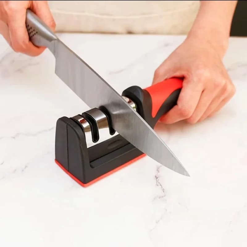 3-stage sharpeners - Manual tool for sharpening knives for home use, quick and easy maintenance of blades, essential for home cooking