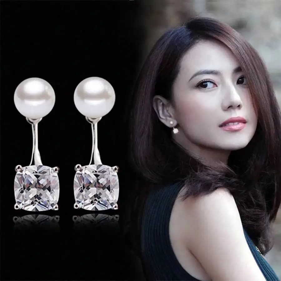 Orecchini a Goccia con Zirconia e Perla, Placcati in Argento con Chiusura a Gancio, Gioielli da Donna, Regalo per Natale, Feste e Compleanni