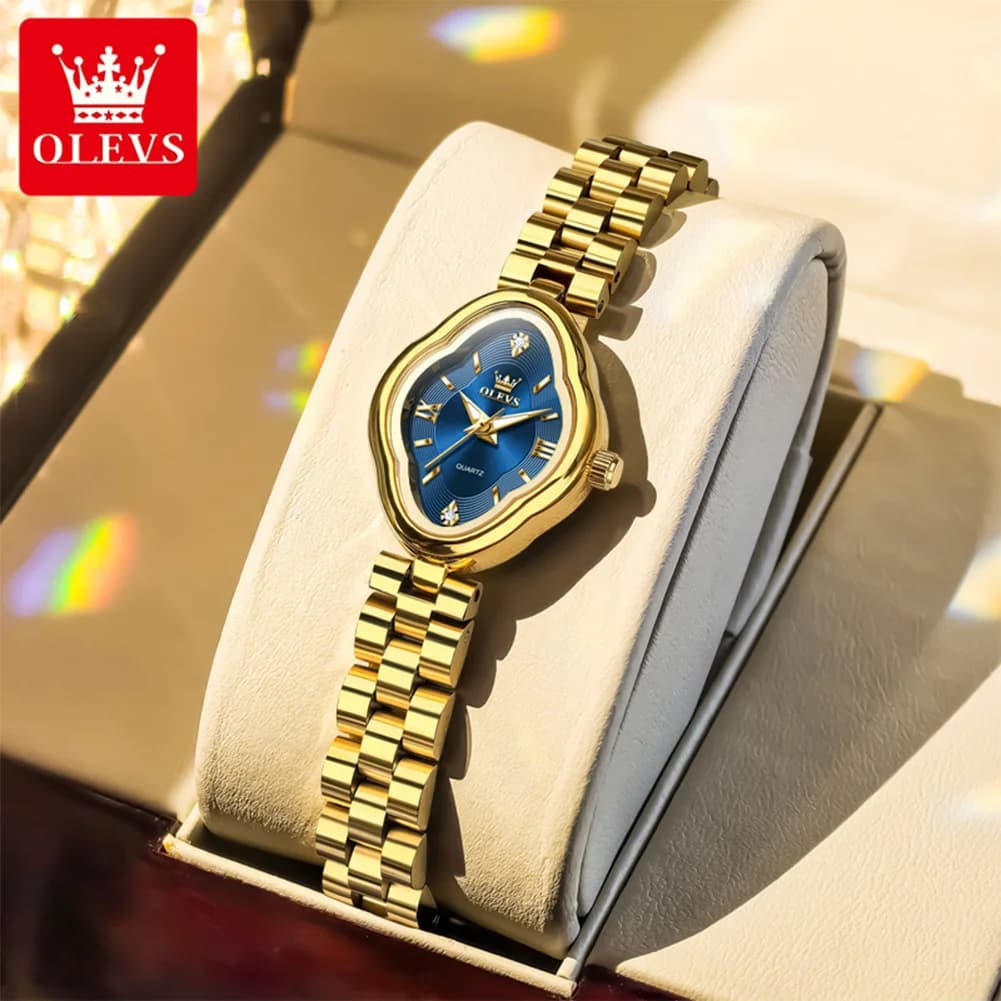 OLEVS nuovissimo orologio al quarzo da donna moda per il tempo libero semplice orologio da polso con striscia in acciaio inossidabile dorato di lusso per orologio da regalo da donna