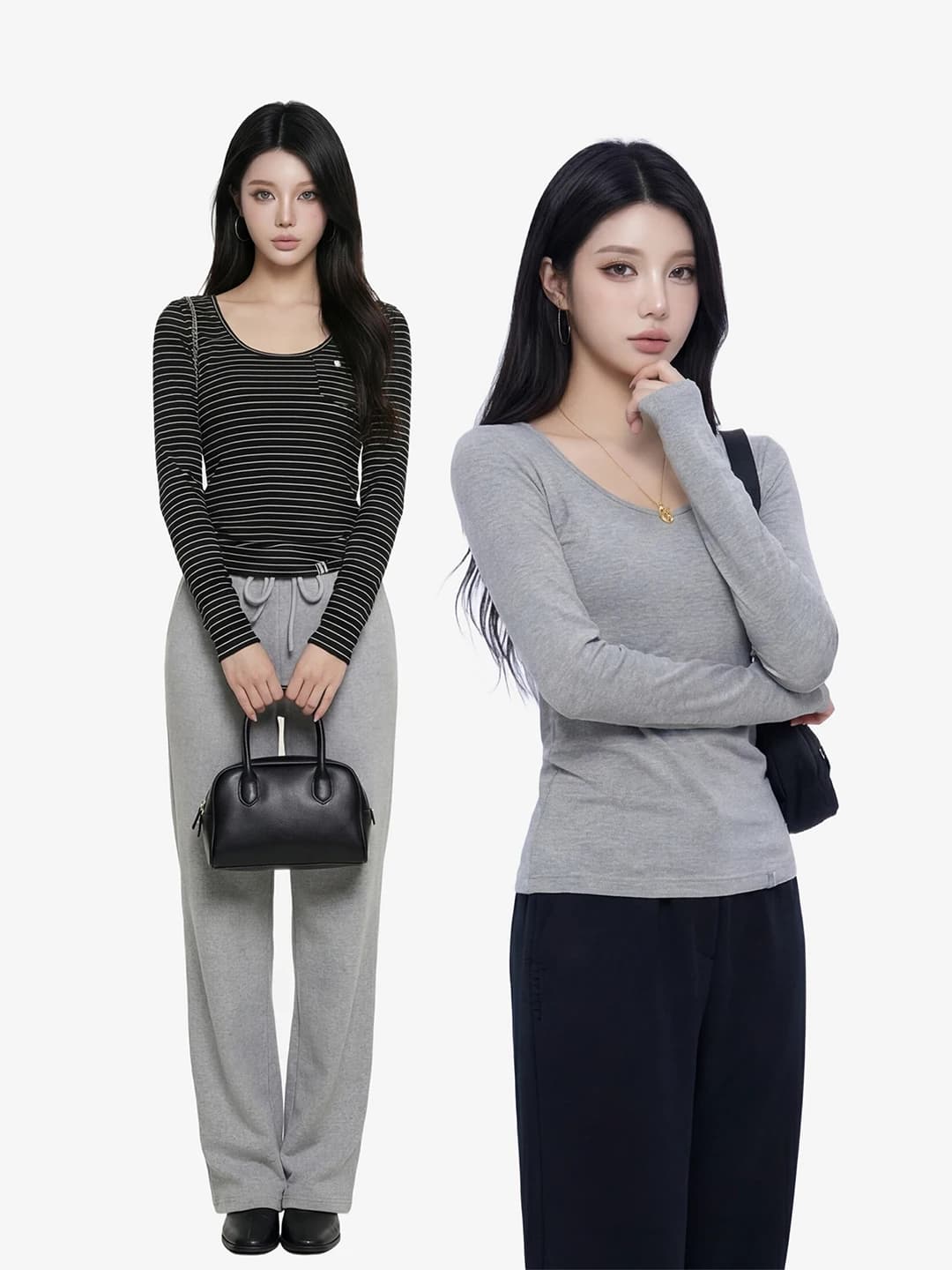Korean Minimalist U-Neck Long Sleeve T-Shirt Women's Base Shirt Spring New Small Design Casual Versatile Inner Wear Top