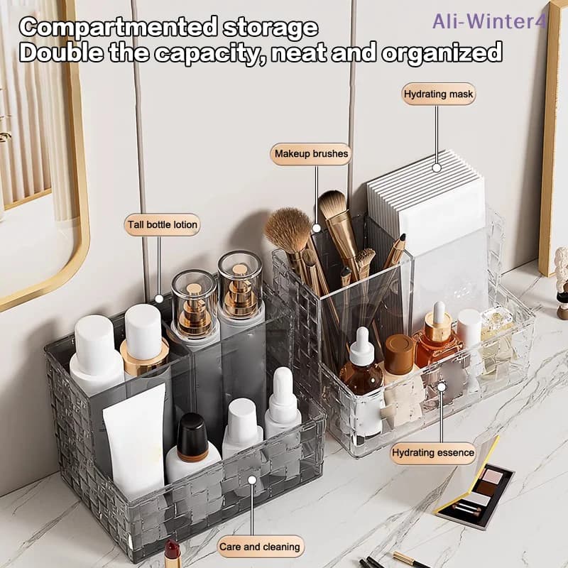 {Summer2} Porta Pennelli da Trucco in PET Trasparente, Organizzatore da Scrivania per Cosmetici e Cancelleria, Scatola Porta Rossetti, Espositore per Smalti